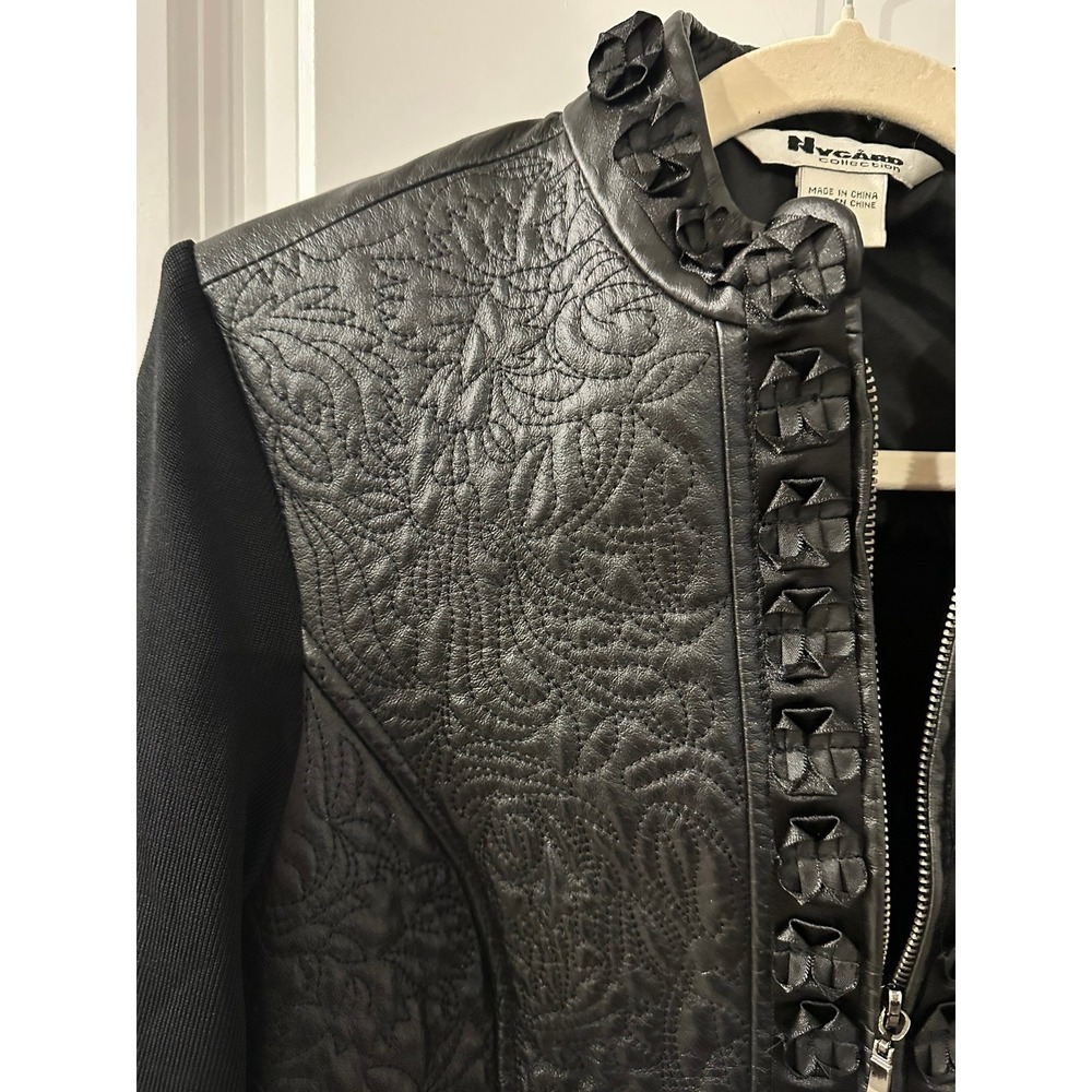 Vintage NYGARD Leather Jacket Sweater Black Size S Full Zip Front - Picture 2 of 7